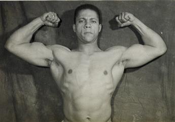 (BODYBUILDING) Mini-archive comprising 48 before-and-after photographs of an African American bodybuilder.